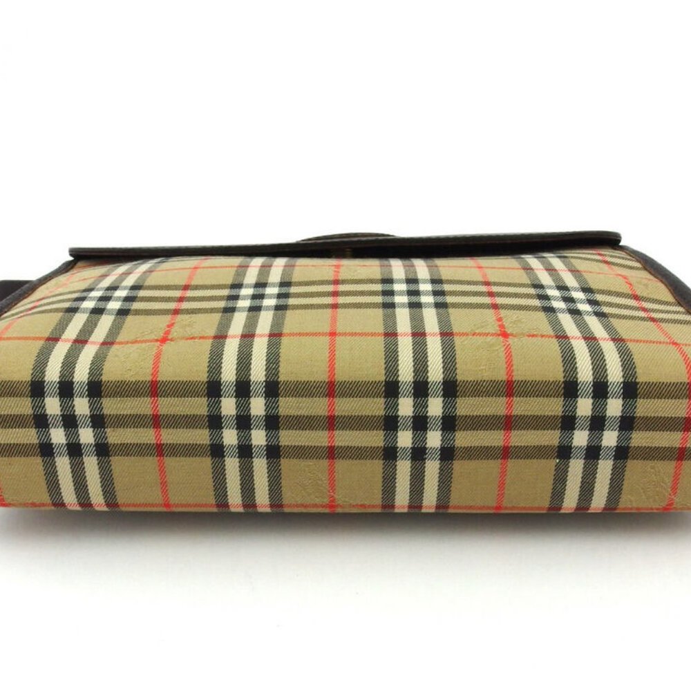BURBERRY clutch bag check beige canvas �~ leather Auth used - Picture 5 of 8